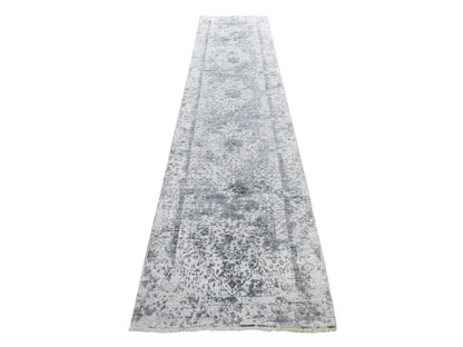 Persian Transitional hand-knotted wool/silk runner in Gray, 2'7" x 12', SKU O078934