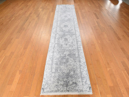 Persian Transitional hand-knotted wool/silk runner in Gray, 2'7" x 12', SKU O078934 (view 2)