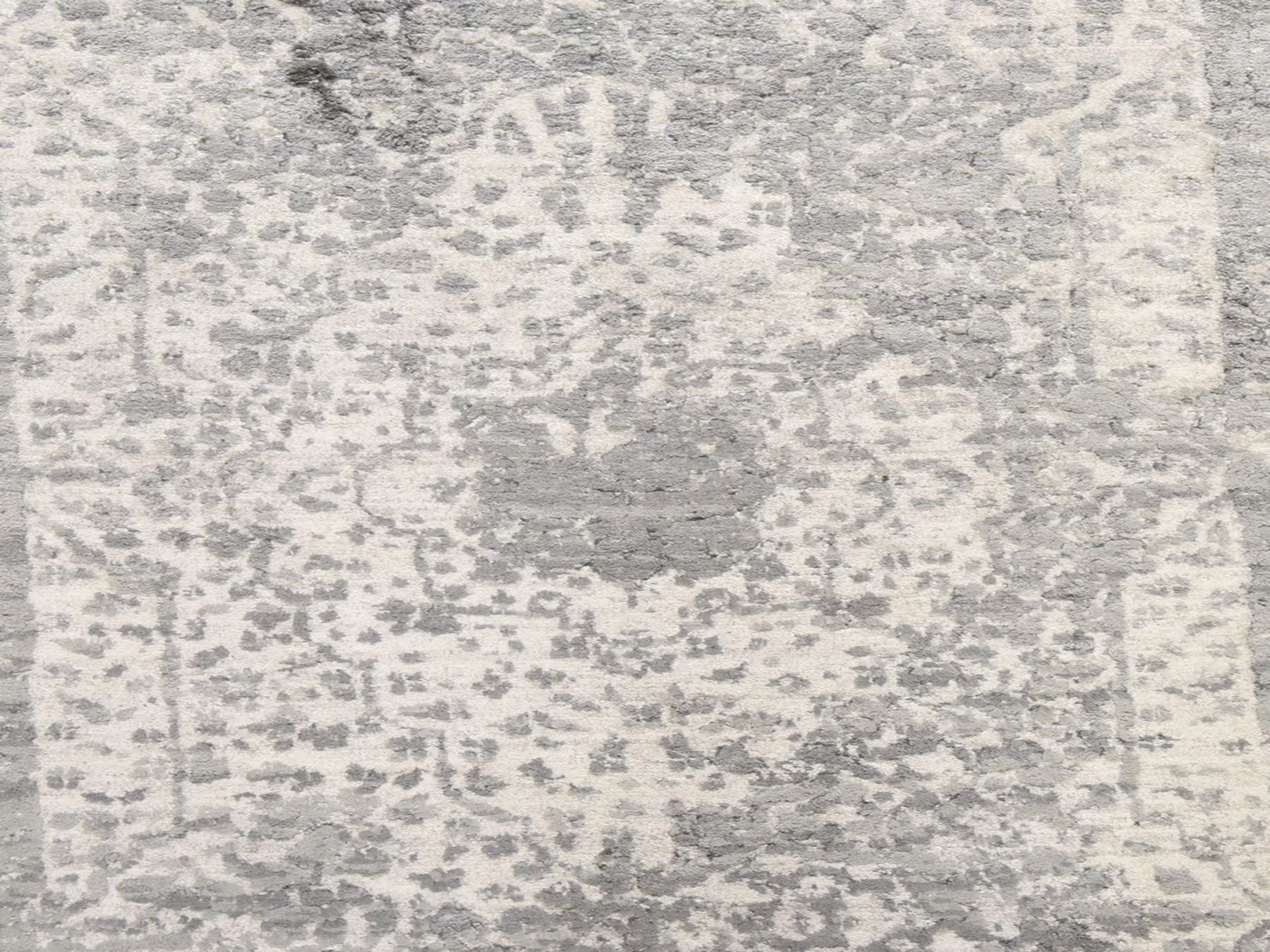Persian Transitional hand-knotted wool/silk runner in Gray, 2'7" x 12', SKU O078934 (view 3)