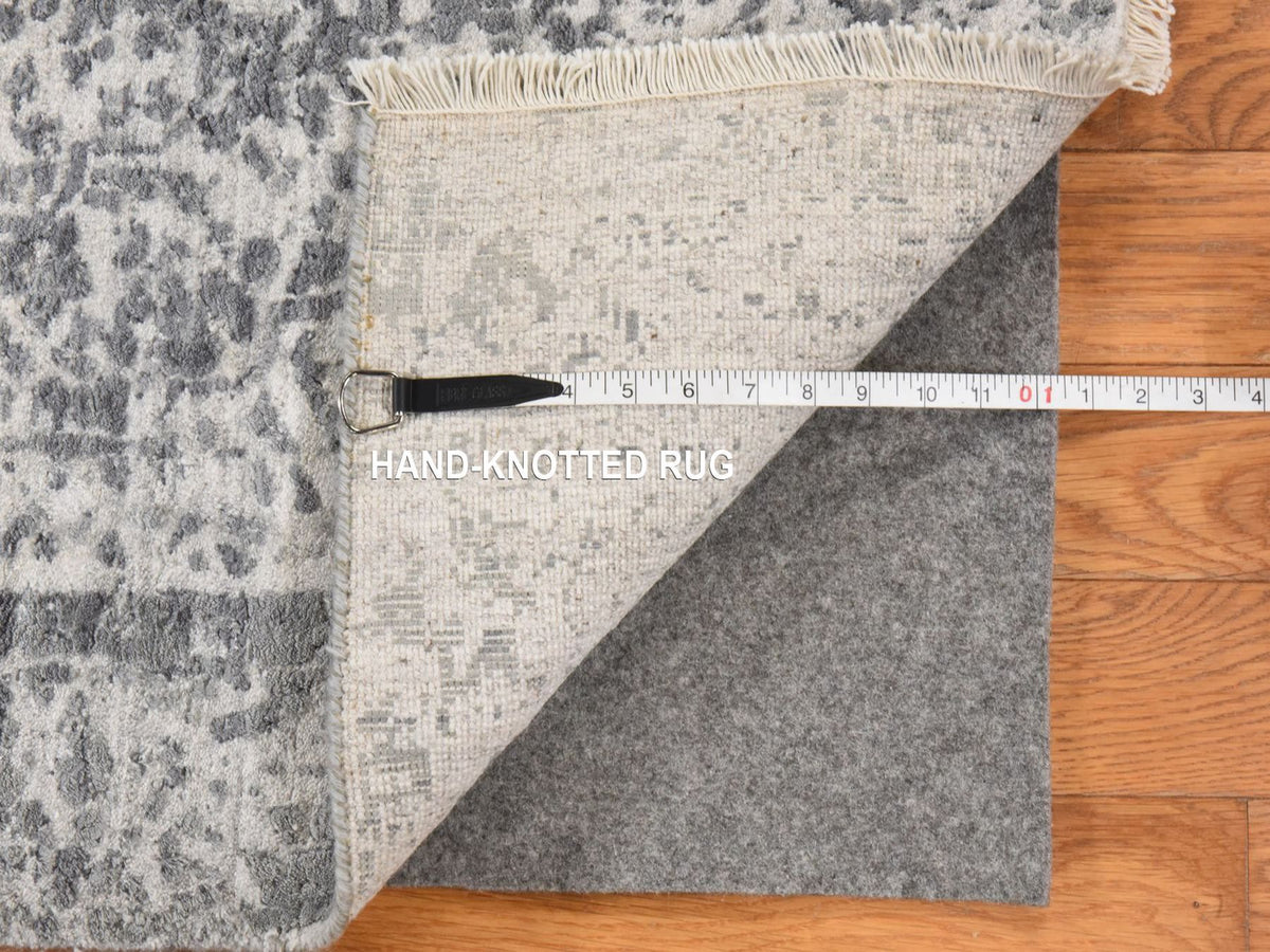 Persian Transitional hand-knotted wool/silk runner in Gray, 2'7" x 12', SKU O078934 (view 5)