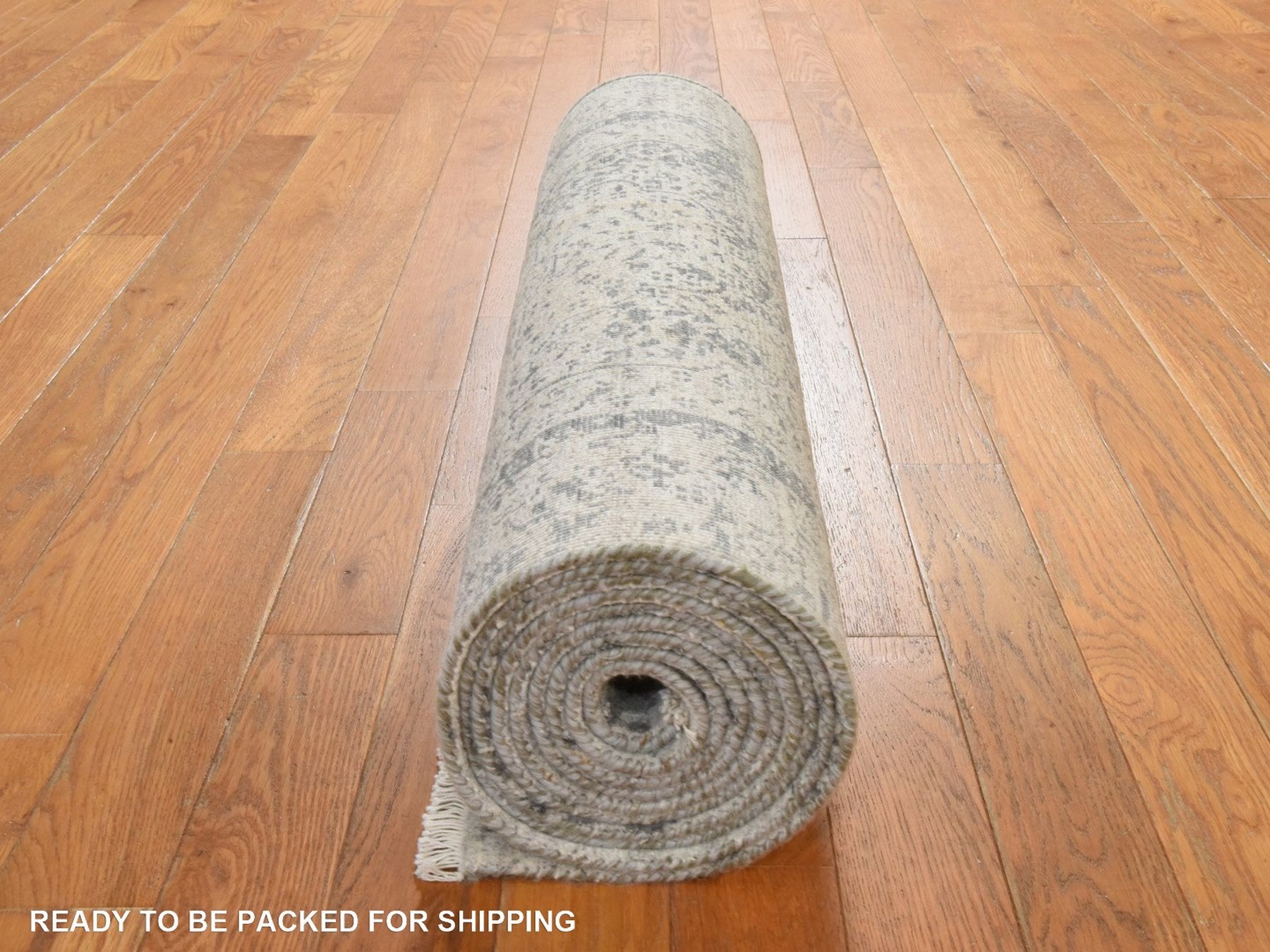 Persian Transitional hand-knotted wool/silk runner in Gray, 2'7" x 12', SKU O078934 (view 7)