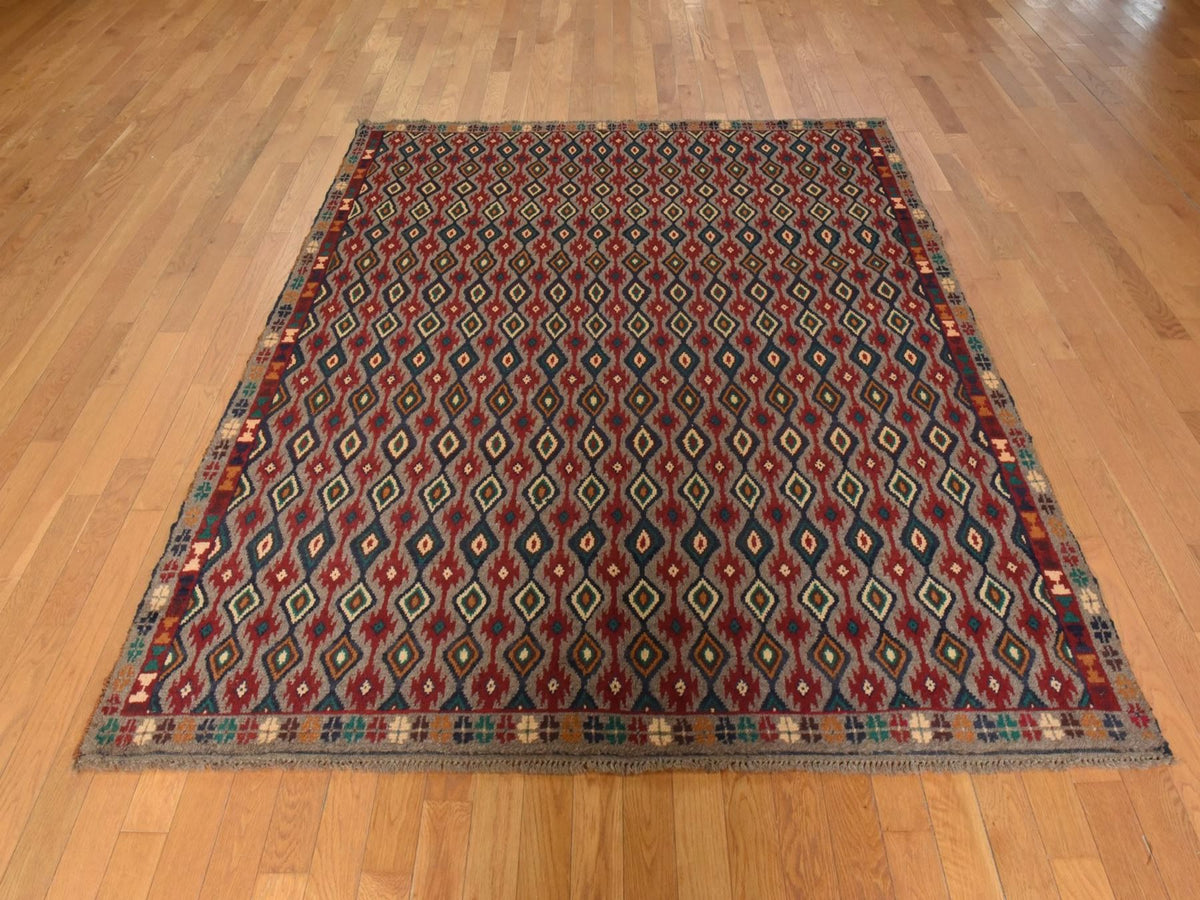 Baluch Tribal hand-knotted wool rug in Gray, 6'2" x 7'3", SKU O078936 (view 2)