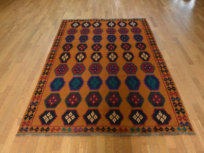 Baluch Tribal hand-knotted wool rug in Orange, 6' x 7'10", SKU O078938 (view 2)