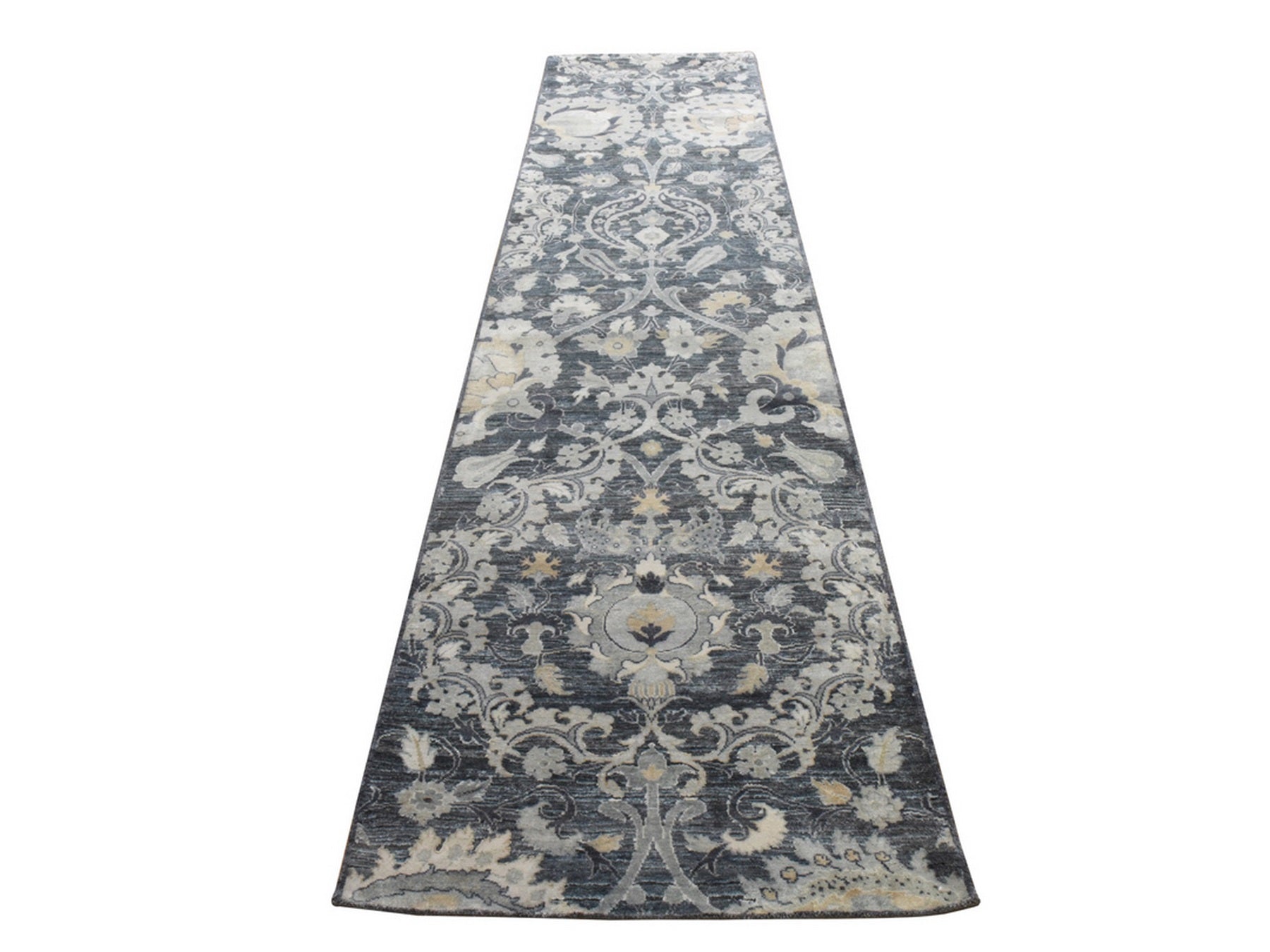  hand-knotted wool/silk runner in Gray, 3' x 12'2", SKU O078940