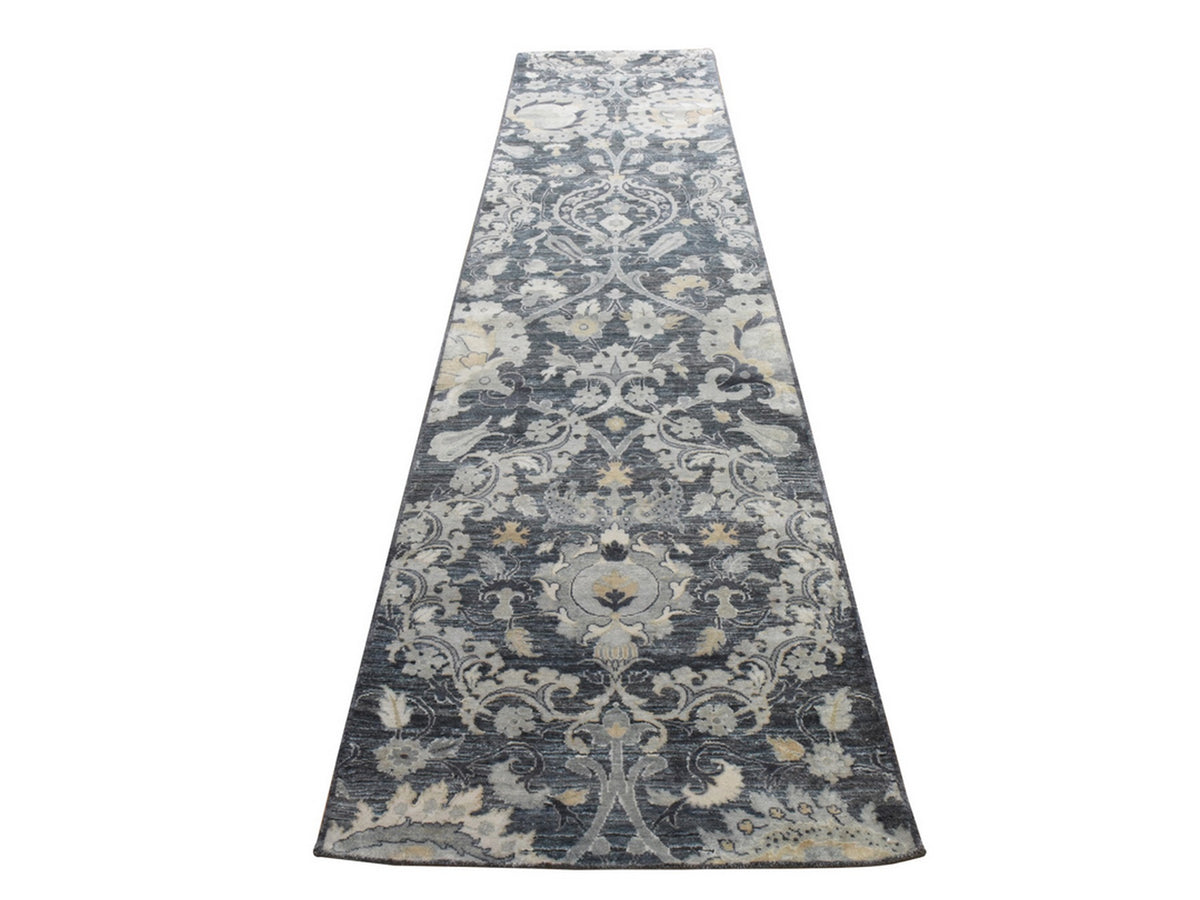  hand-knotted wool/silk runner in Gray, 3' x 12'2", SKU O078940