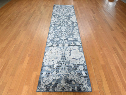  hand-knotted wool/silk runner in Gray, 3' x 12'2", SKU O078940 (view 2)