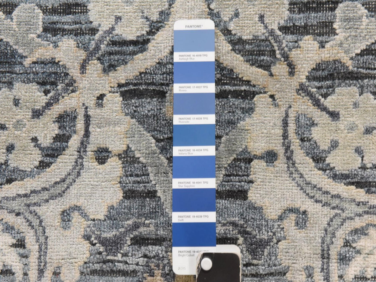  hand-knotted wool/silk runner in Gray, 3' x 12'2", SKU O078940 (view 4)