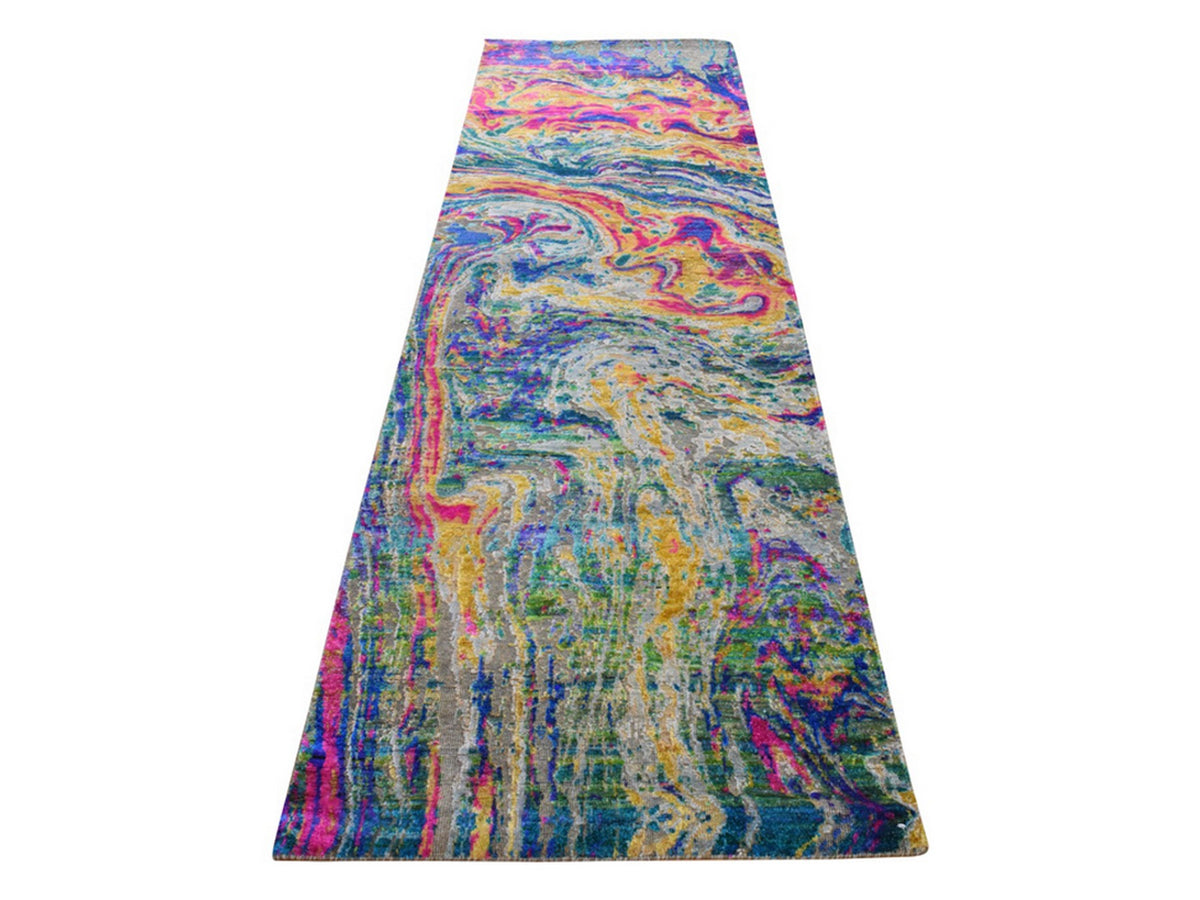 Transitional hand-knotted wool/silk runner in Multicolored, 3' x 10', SKU O078941