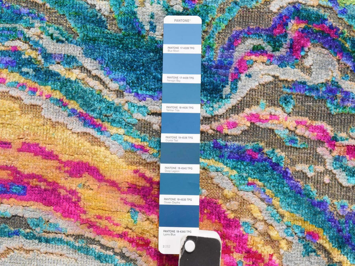 Transitional hand-knotted wool/silk runner in Multicolored, 3' x 10', SKU O078941 (view 4)