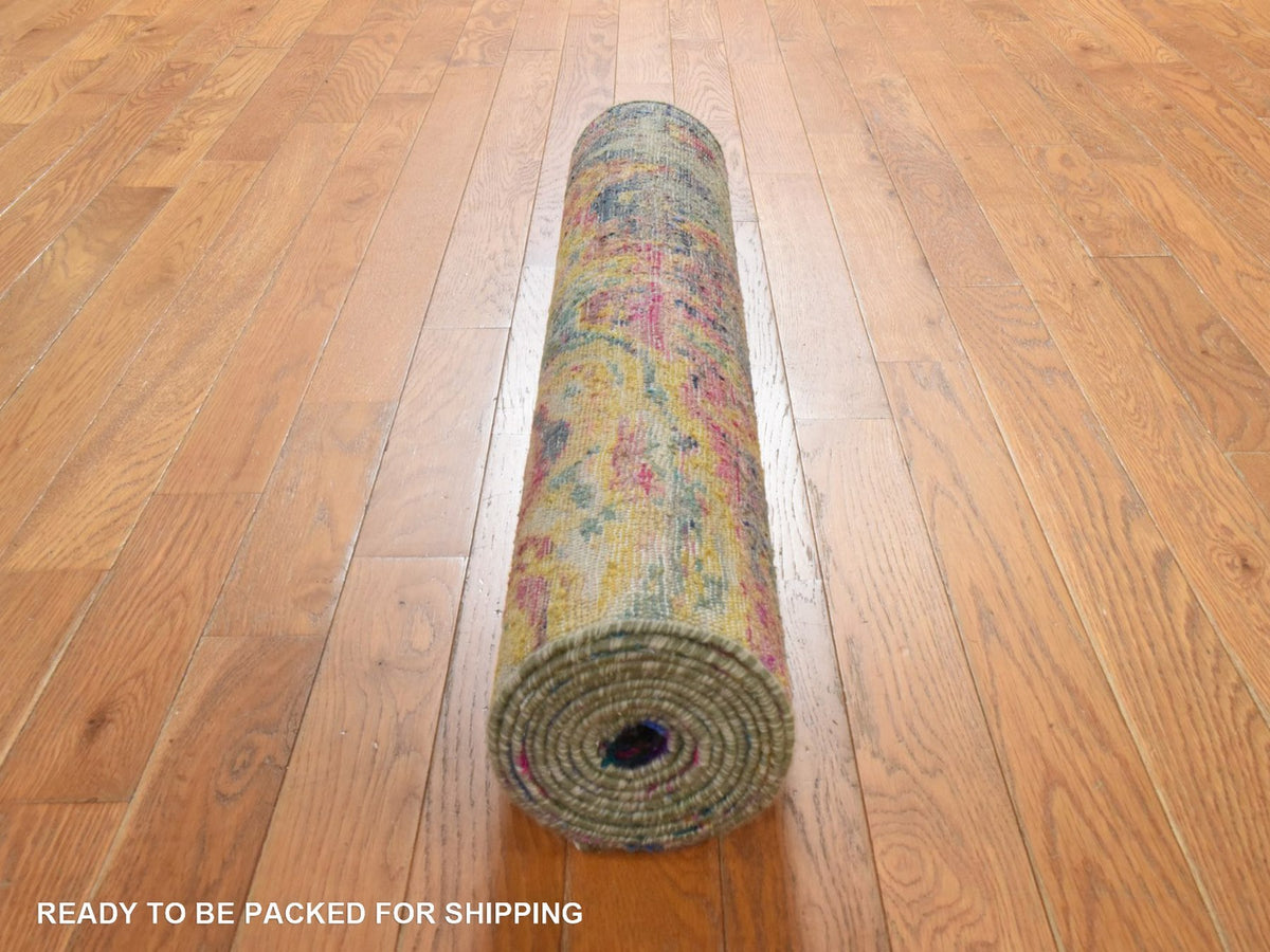 Transitional hand-knotted wool/silk runner in Multicolored, 3' x 10', SKU O078941 (view 7)