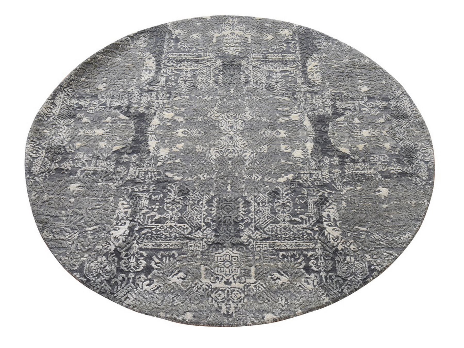 Transitional hand-knotted wool/silk rug in Gray, 4' x 4', SKU O078942