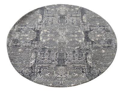 Transitional hand-knotted wool/silk rug in Gray, 4' x 4', SKU O078942