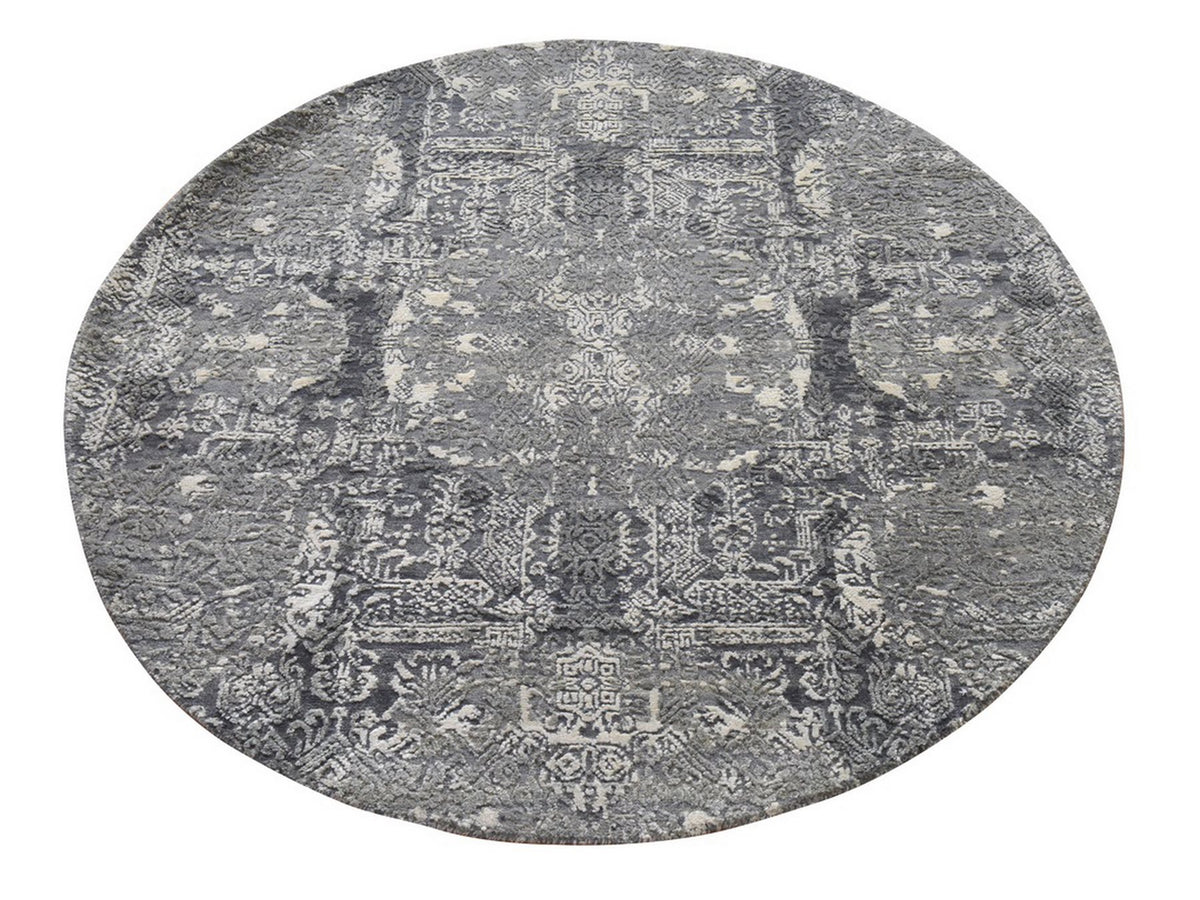 Transitional hand-knotted wool/silk rug in Gray, 4' x 4', SKU O078942