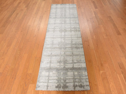Modern / Contemporary hand-knotted wool runner in Ivory, 2'6" x 8', SKU O078944 (view 2)