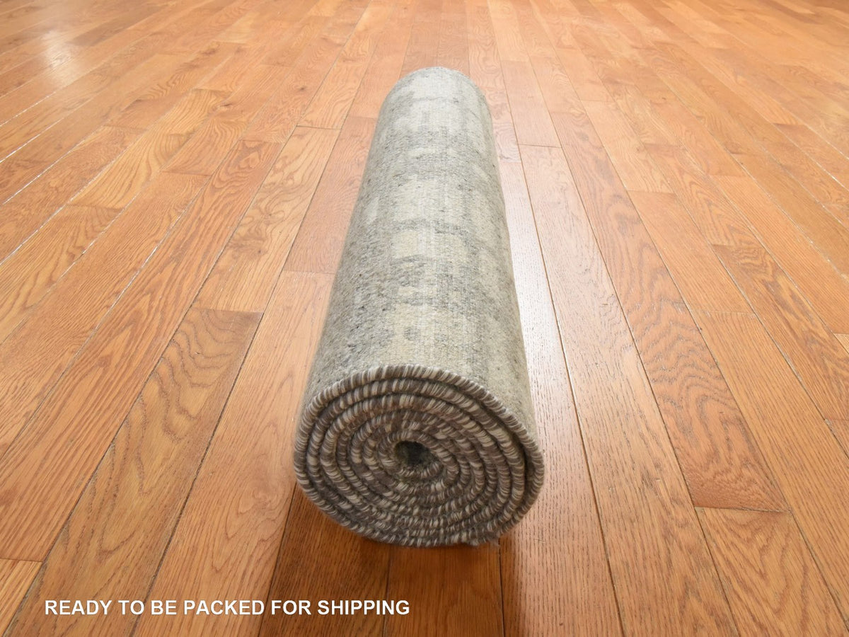 Modern / Contemporary hand-knotted wool runner in Ivory, 2'6" x 8', SKU O078944 (view 7)