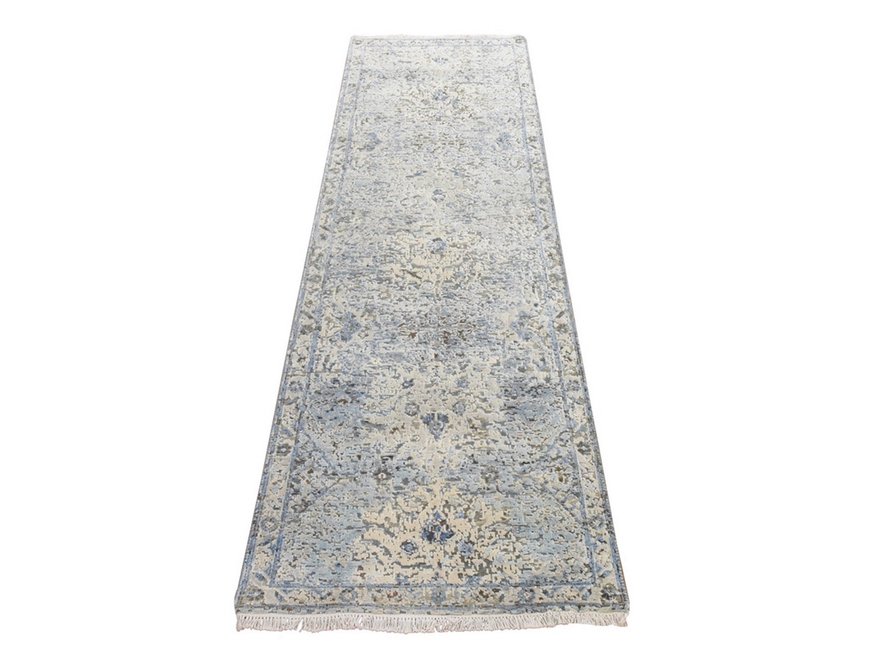 Oushak Transitional hand-knotted wool/silk runner in Ivory, 2'5" x 8', SKU O078945