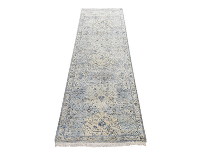Oushak Transitional hand-knotted wool/silk runner in Ivory, 2'5" x 8', SKU O078945
