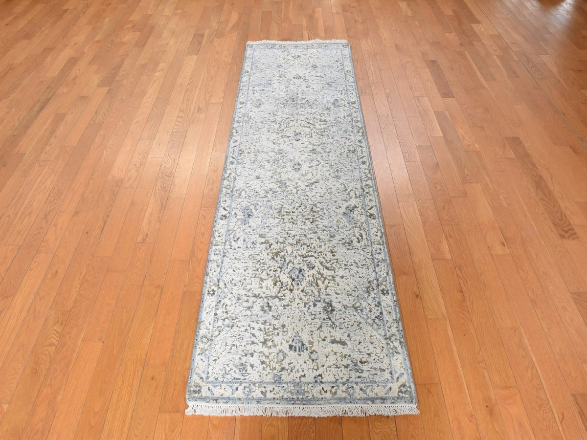 Oushak Transitional hand-knotted wool/silk runner in Ivory, 2'5" x 8', SKU O078945 (view 2)