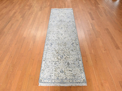 Oushak Transitional hand-knotted wool/silk runner in Ivory, 2'5" x 8', SKU O078945 (view 2)