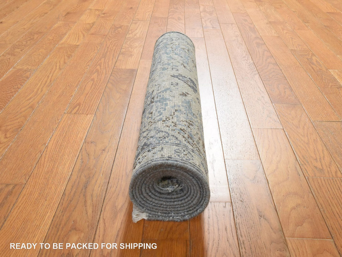 Oushak Transitional hand-knotted wool/silk runner in Ivory, 2'5" x 8', SKU O078945 (view 7)
