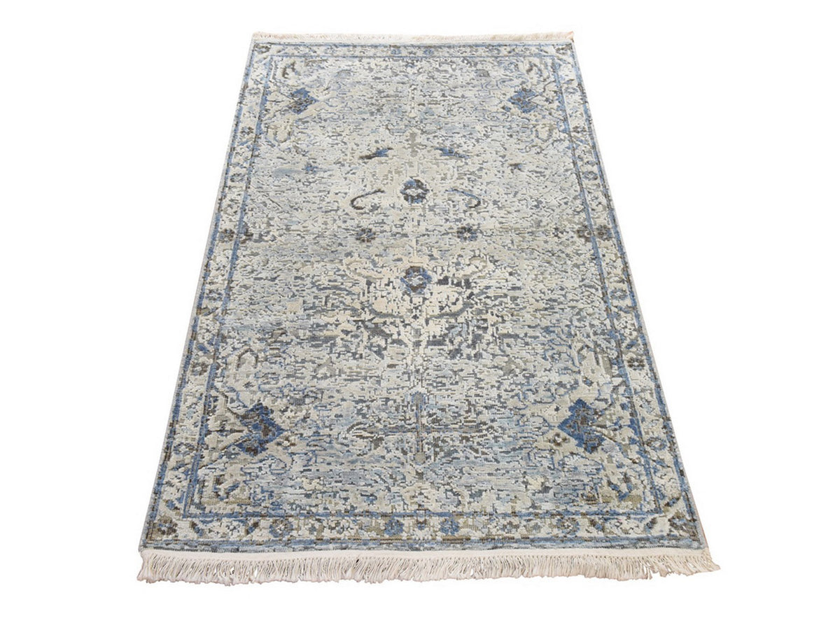Oushak Transitional hand-knotted wool/silk rug in Ivory, 3' x 5', SKU O078946
