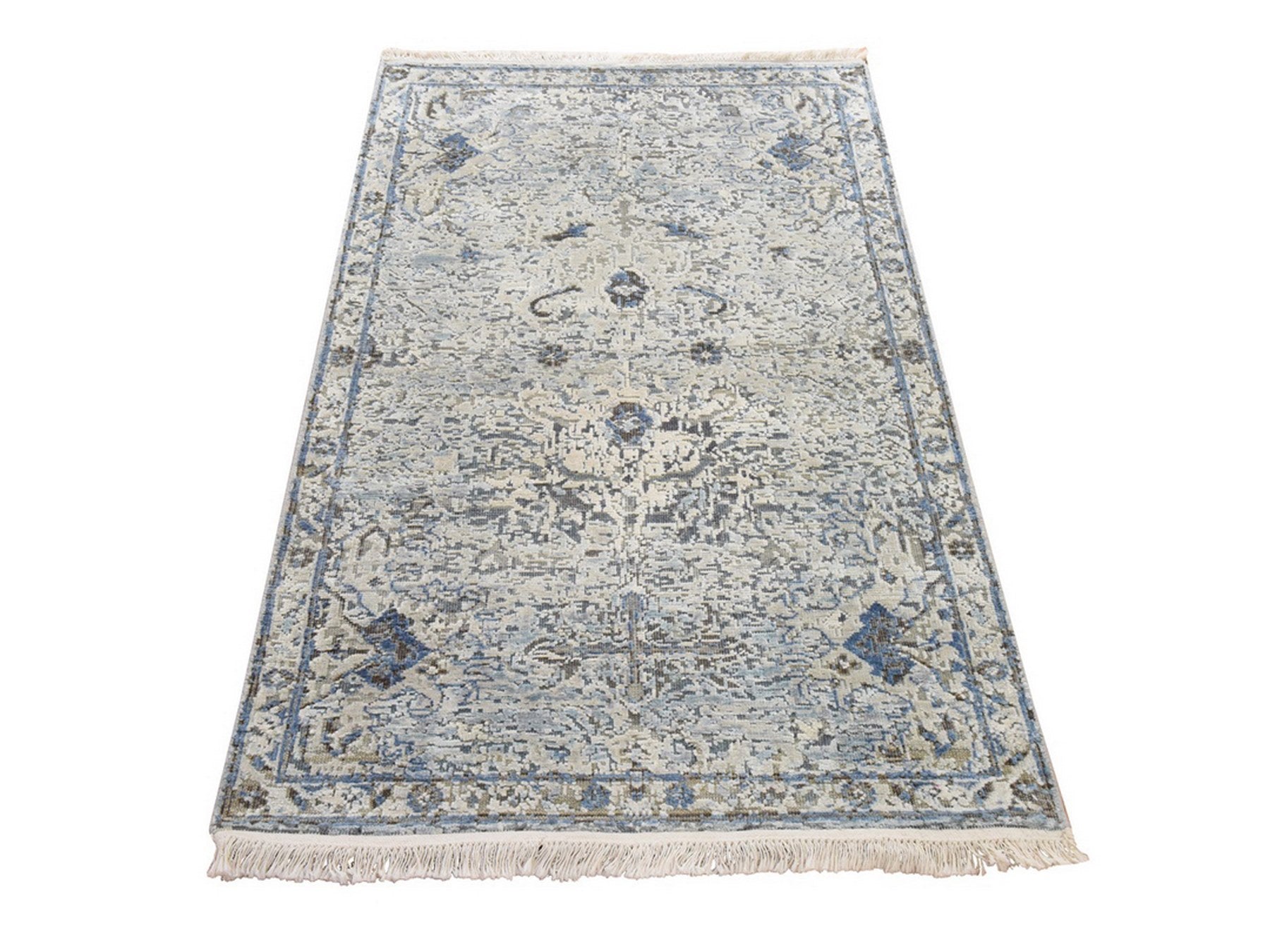 Oushak Transitional hand-knotted wool/silk rug in Ivory, 3' x 5', SKU O078946