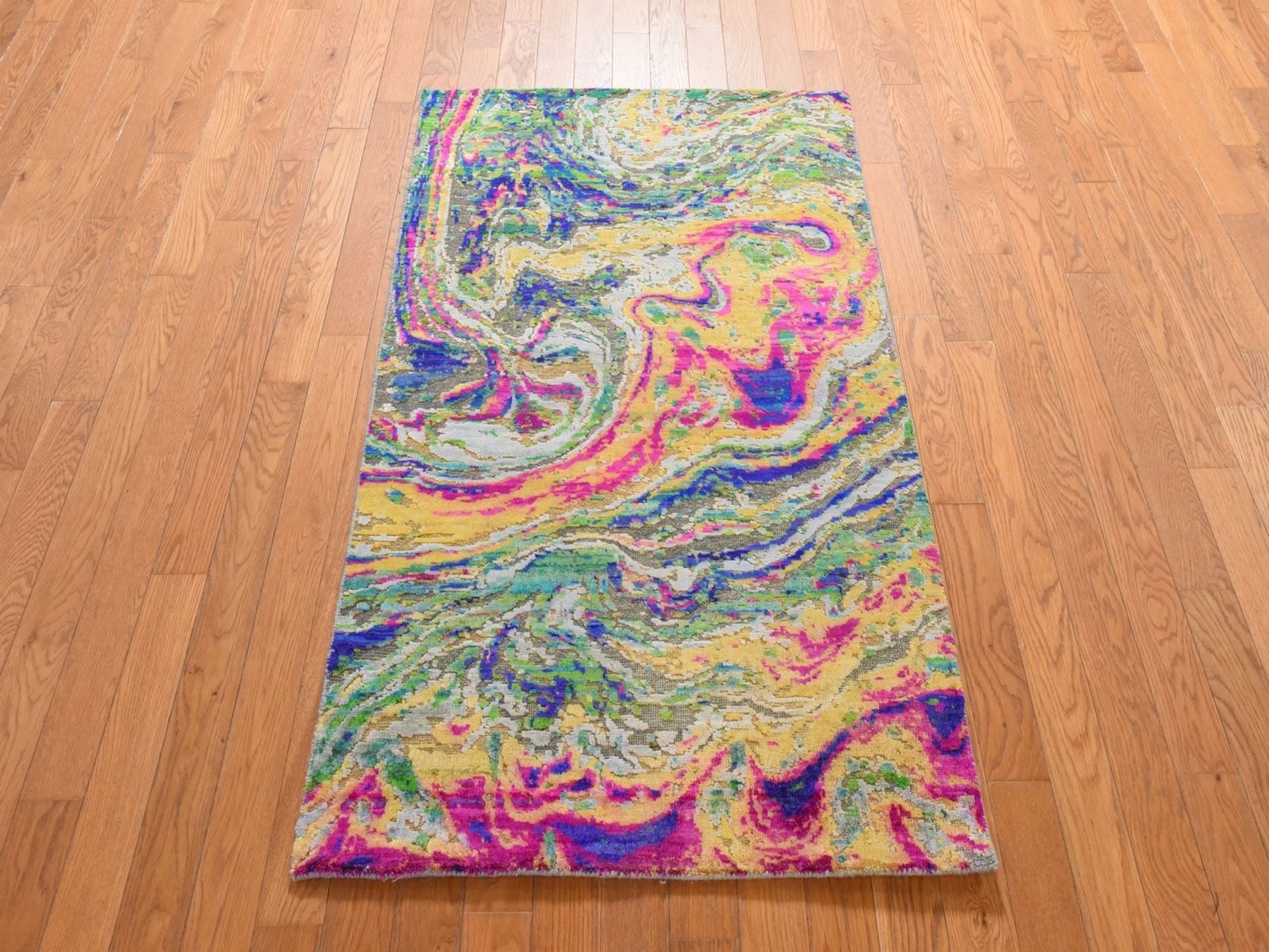 Transitional hand-knotted wool/silk rug in Multicolored, 3' x 5', SKU O078947 (view 2)