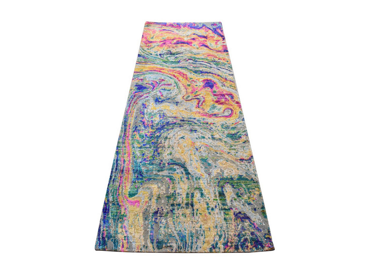 Transitional hand-knotted wool/silk runner in Multicolored, 2'10" x 8'2", SKU O078948