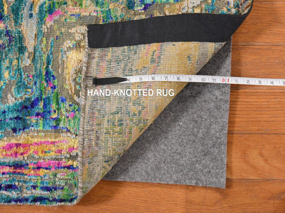 Transitional hand-knotted wool/silk runner in Multicolored, 2'10" x 8'2", SKU O078948 (view 5)