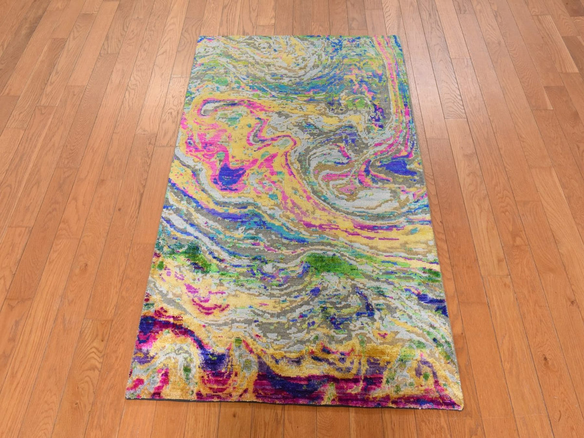 Transitional hand-knotted wool/silk rug in Multicolored, 3' x 5', SKU O078949 (view 2)