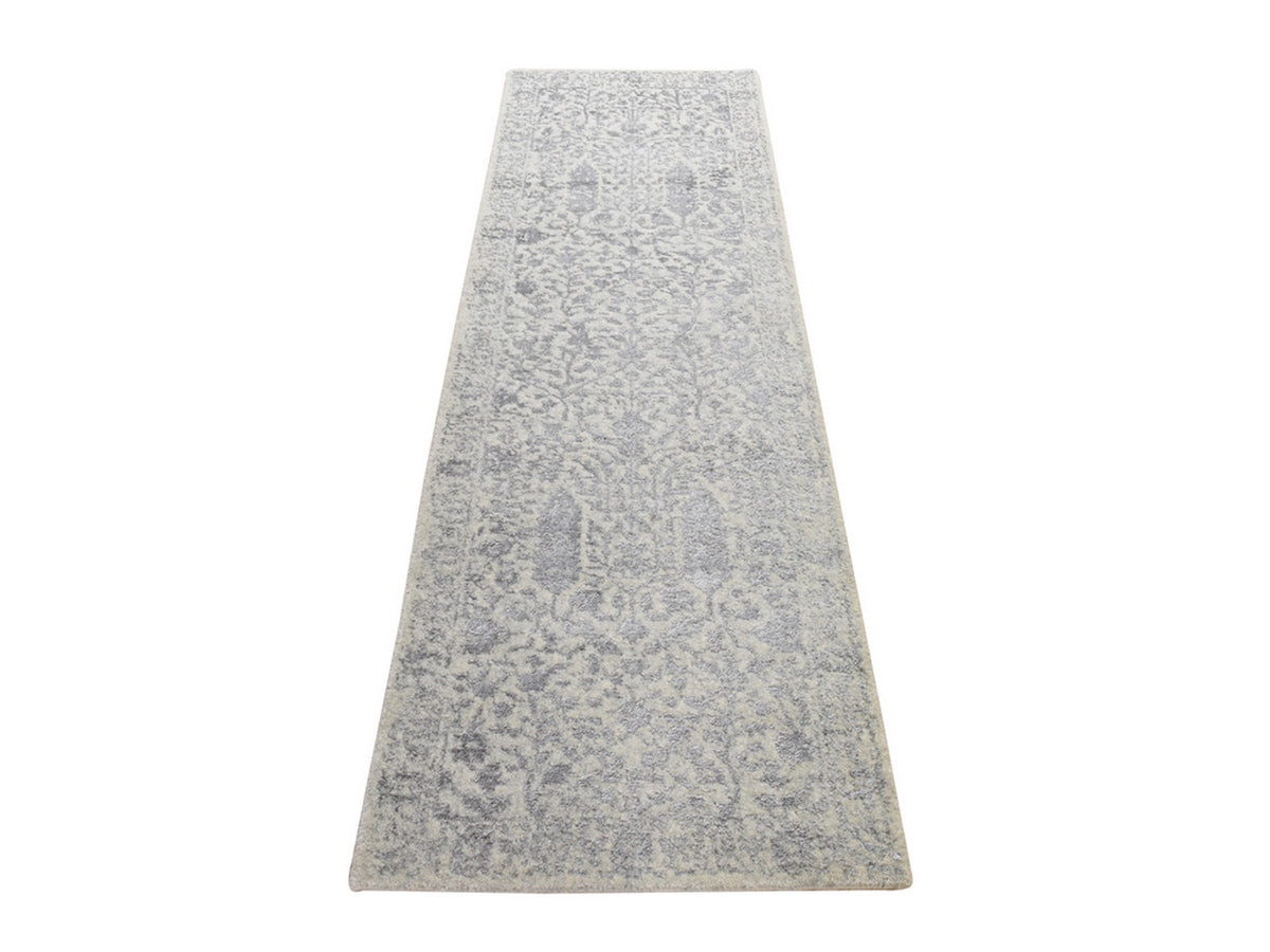 Modern / Contemporary hand-knotted wool/silk runner in Gray, 2'5" x 8', SKU O078950