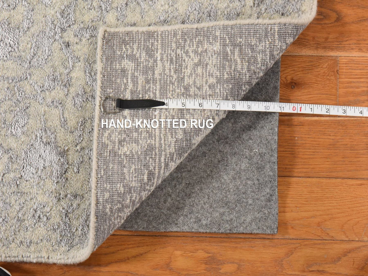 Modern / Contemporary hand-knotted wool/silk runner in Gray, 2'5" x 8', SKU O078950 (view 5)