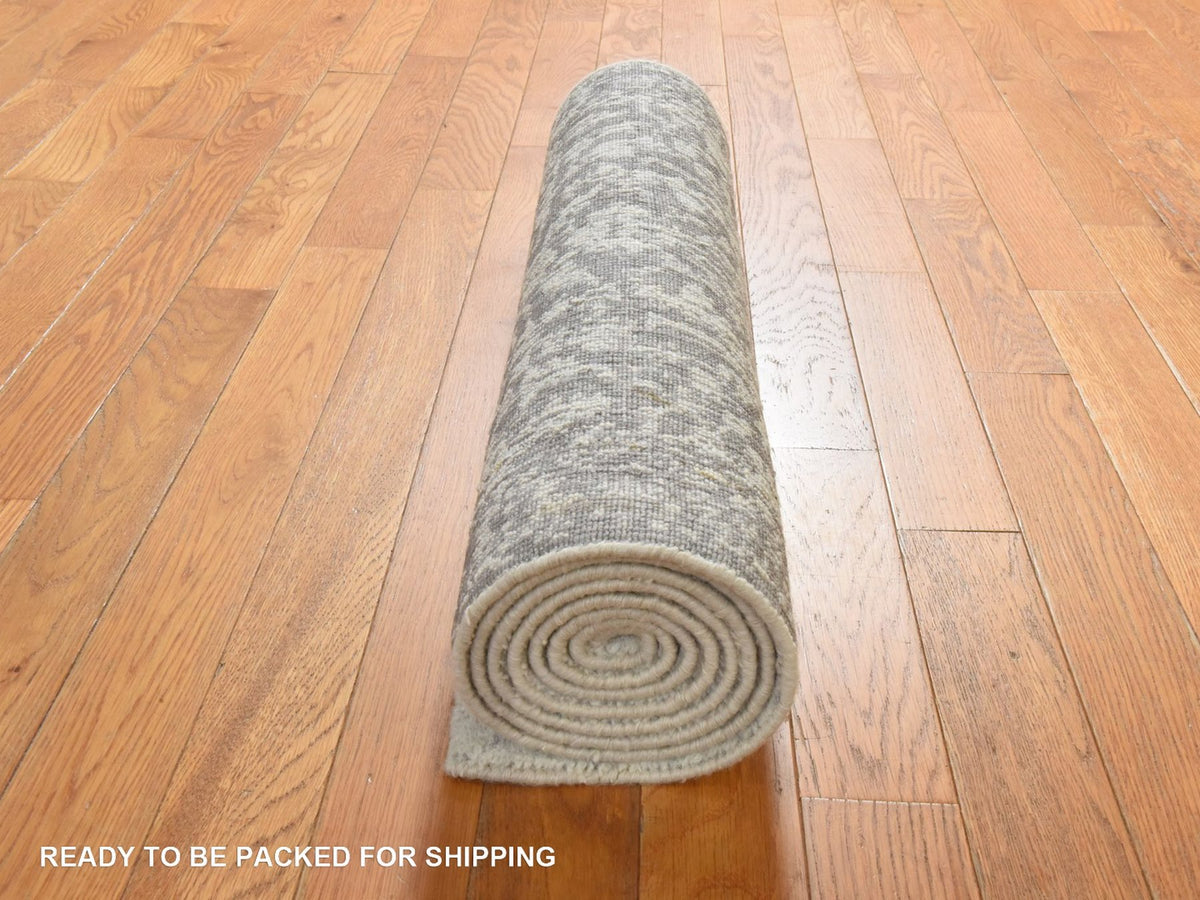 Modern / Contemporary hand-knotted wool/silk runner in Gray, 2'5" x 8', SKU O078950 (view 7)