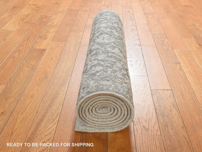 Modern / Contemporary hand-knotted wool/silk runner in Gray, 2'5" x 8', SKU O078950 (view 7)