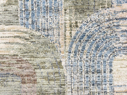 Modern / Contemporary hand-knotted wool/silk runner in Ivory, 2'6" x 8'6", SKU O078952 (view 3)