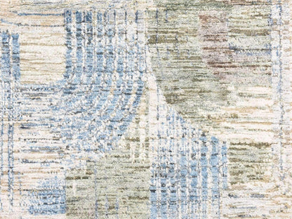 Modern / Contemporary hand-knotted wool/silk runner in Ivory, 2'8" x 6'1", SKU O078953 (view 3)