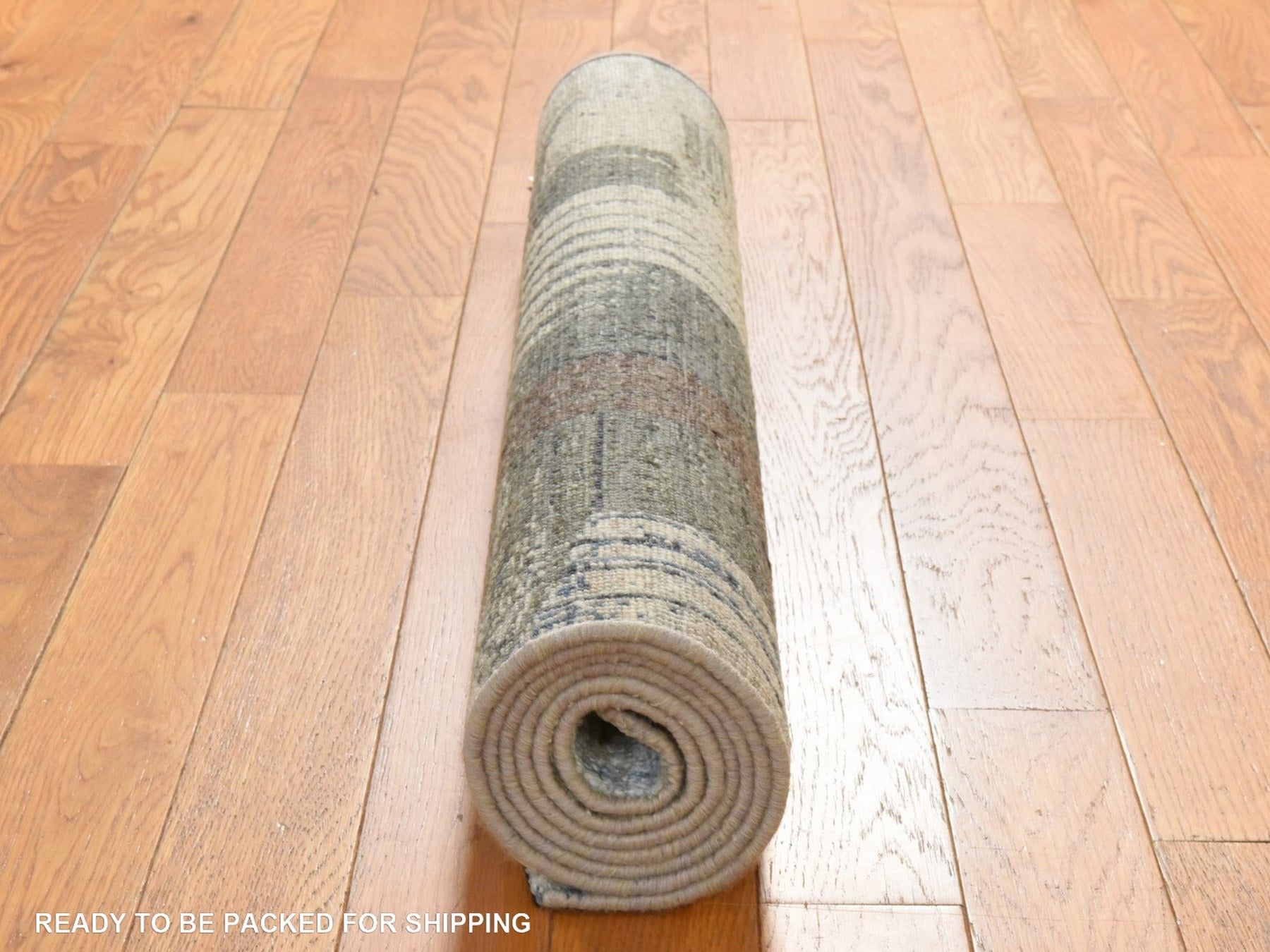 Modern / Contemporary hand-knotted wool/silk runner in Ivory, 2'8" x 6'1", SKU O078953 (view 7)
