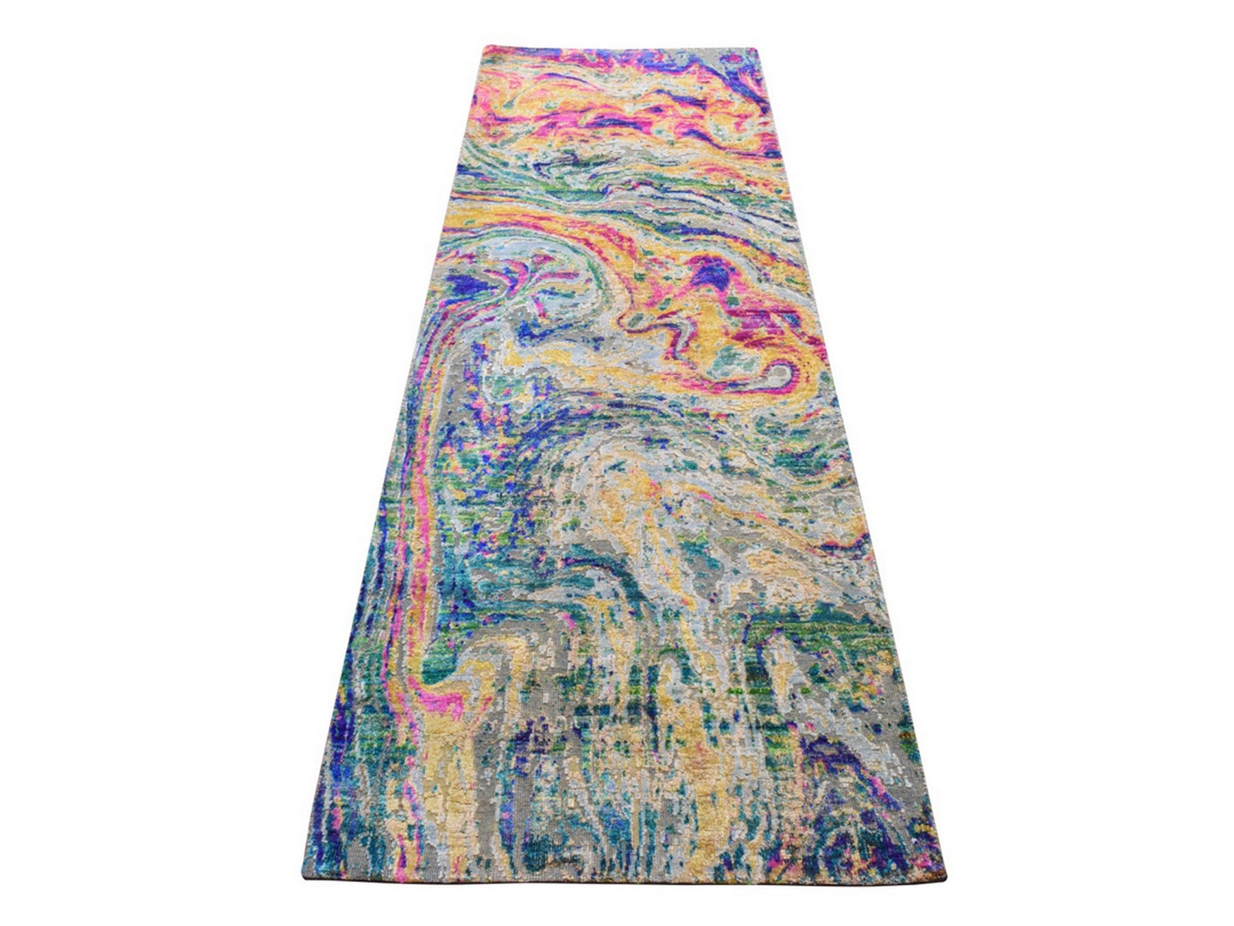 Transitional hand-knotted wool/silk runner in Multicolored, 2'9" x 8'2", SKU O078954