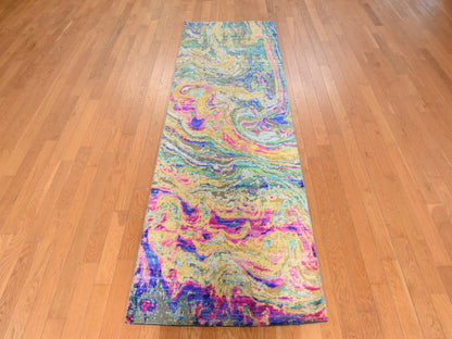 Transitional hand-knotted wool/silk runner in Multicolored, 2'9" x 8'2", SKU O078954 (view 2)
