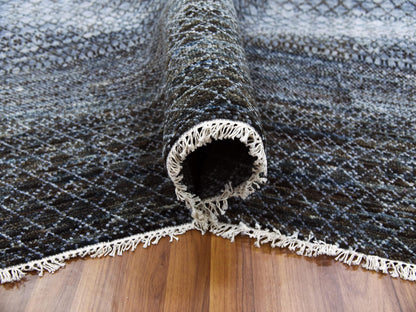 Black 12'2" x 18'0" Modern and Contemporary Hand knotted Wool Rug - Sku: O079001