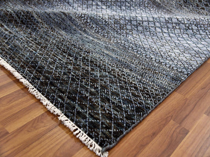 Black 12'2" x 18'0" Modern and Contemporary Hand knotted Wool Rug - Sku: O079001