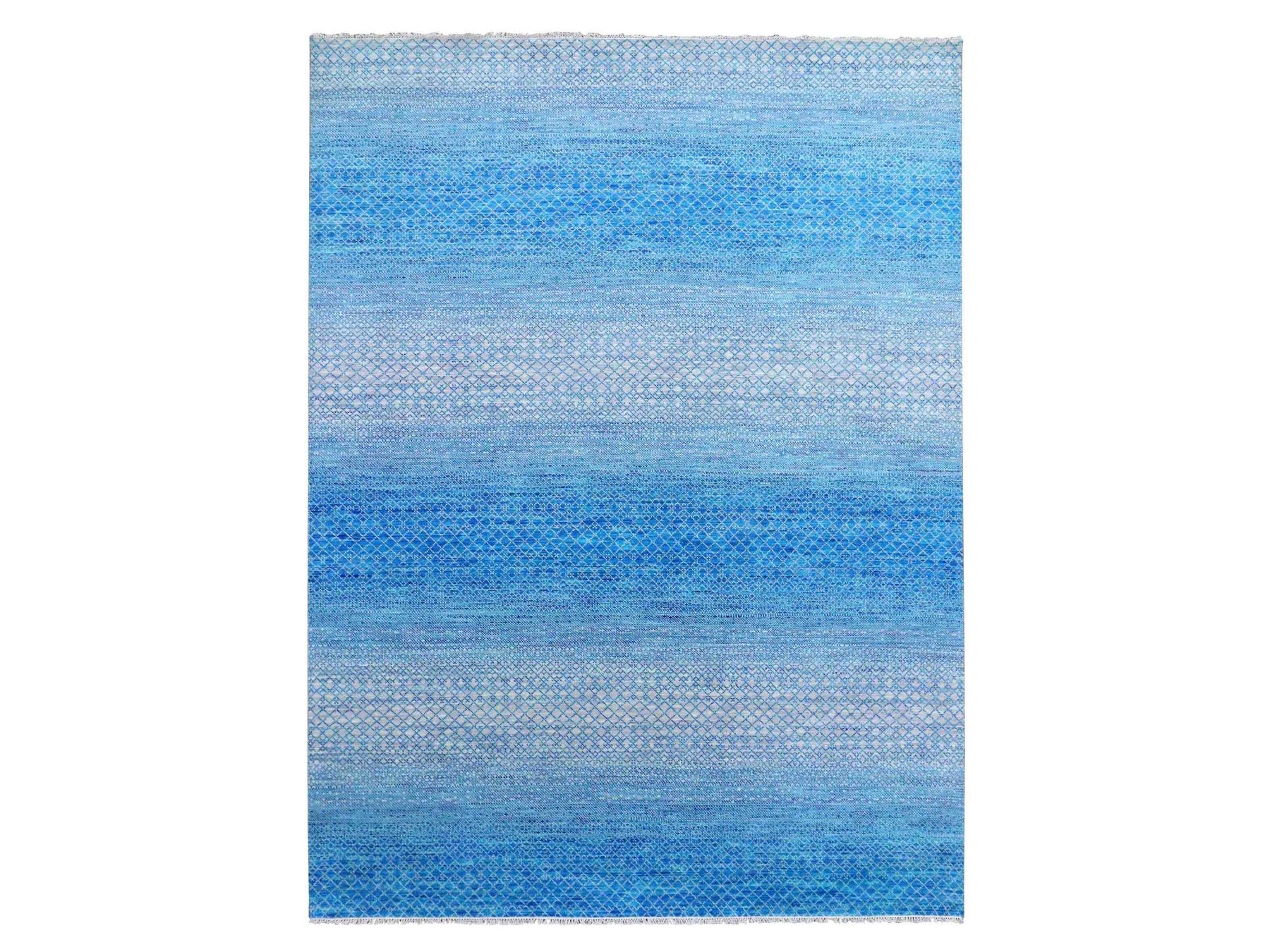 Modern / Contemporary hand-knotted wool rug in Blue, 9'1" x 12'2" — SKU O079014