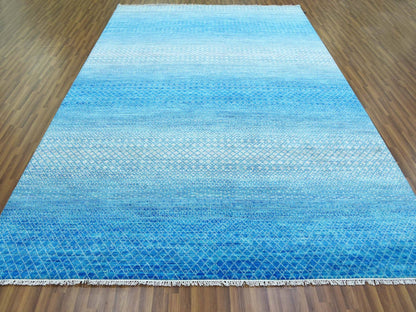 Blue 9'1" x 12'2" Modern and Contemporary Hand knotted Wool Rug - Sku: O079014