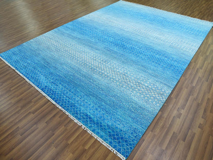 Blue 9'1" x 12'2" Modern and Contemporary Hand knotted Wool Rug - Sku: O079014