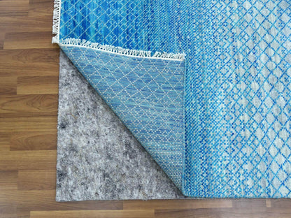 Blue 9'1" x 12'2" Modern and Contemporary Hand knotted Wool Rug - Sku: O079014
