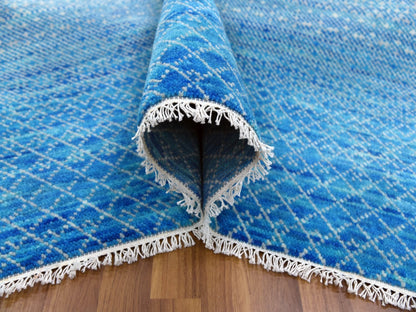 Blue 9'1" x 12'2" Modern and Contemporary Hand knotted Wool Rug - Sku: O079014