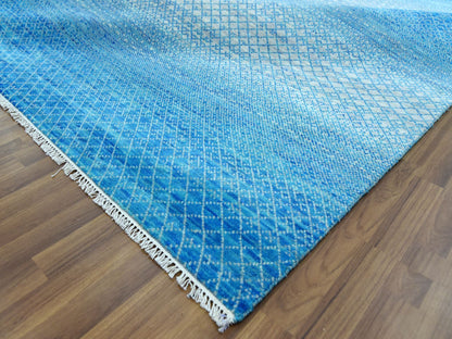 Blue 9'1" x 12'2" Modern and Contemporary Hand knotted Wool Rug - Sku: O079014