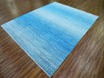 Blue 8'0" x 9'10" Modern and Contemporary Hand knotted Wool Rug - Sku: O079019