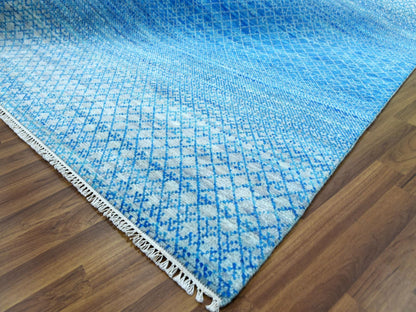 Blue 8'0" x 9'10" Modern and Contemporary Hand knotted Wool Rug - Sku: O079019