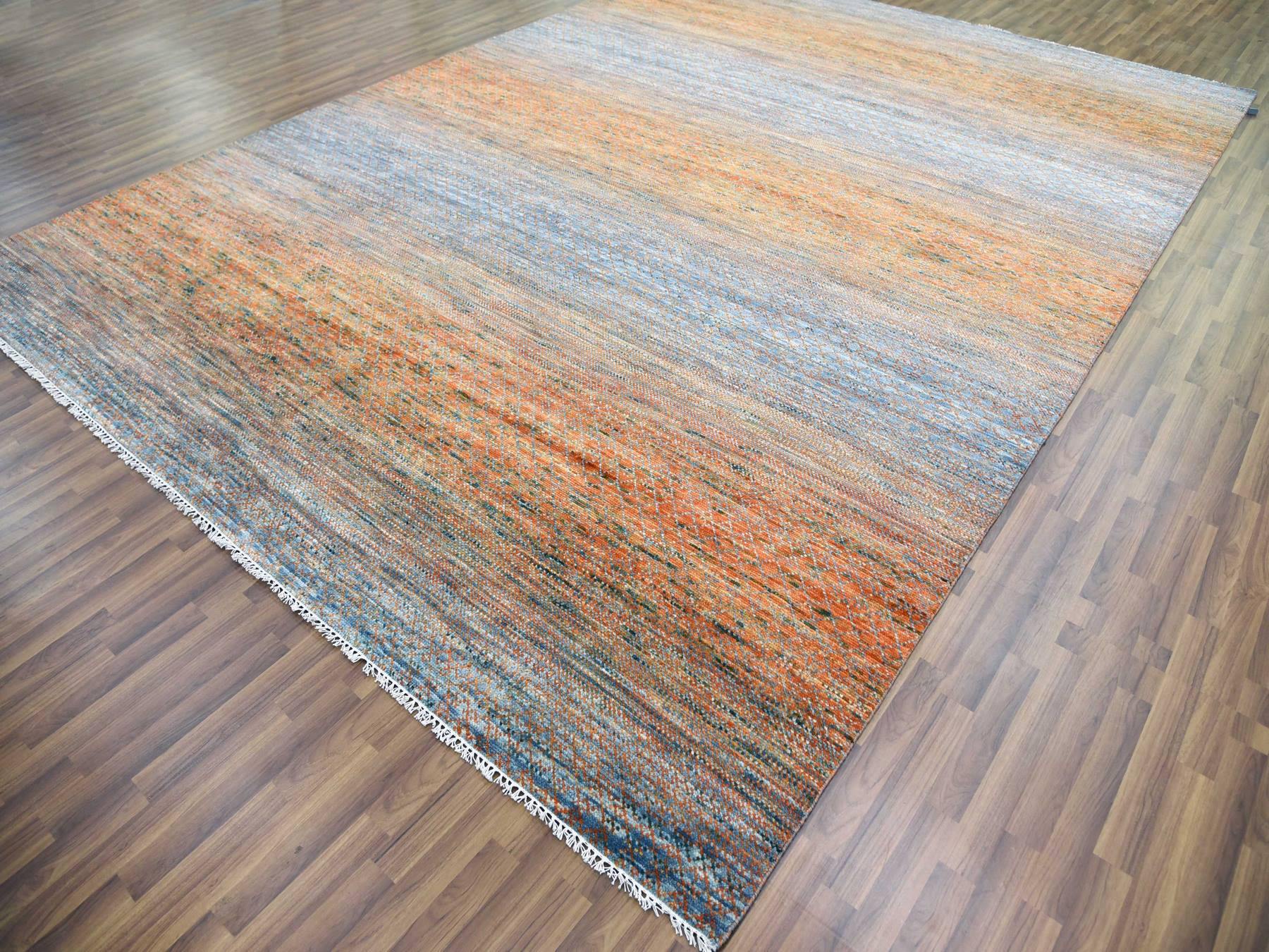 Modern / Contemporary hand-knotted wool rug in Orange, 10'3" x 14' — SKU O079020 (view 3)